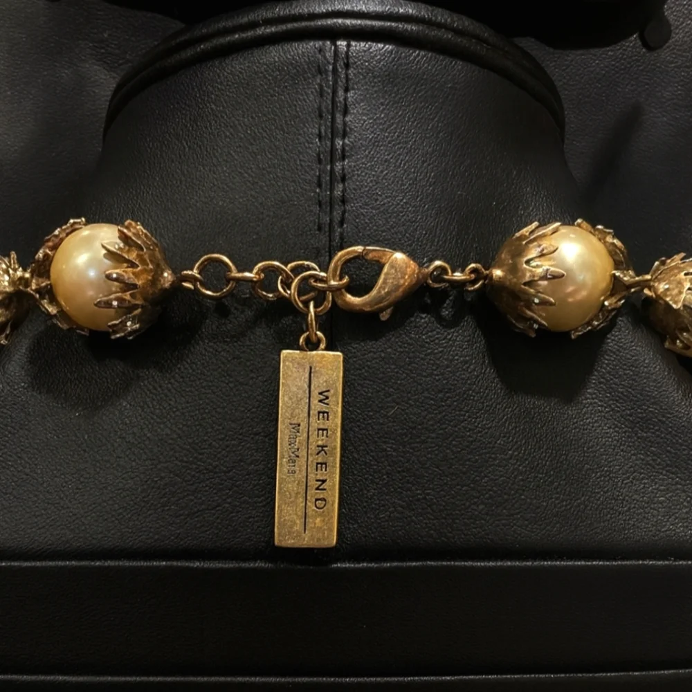 Weekend Max Mara Gold Faux Pearl Statement Necklace Designer Bold - Picture 4 of 4